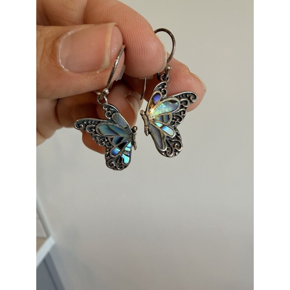 Annika Witt Bali .925 Sterling Silver Abalone Butterfly Dangle Earrings